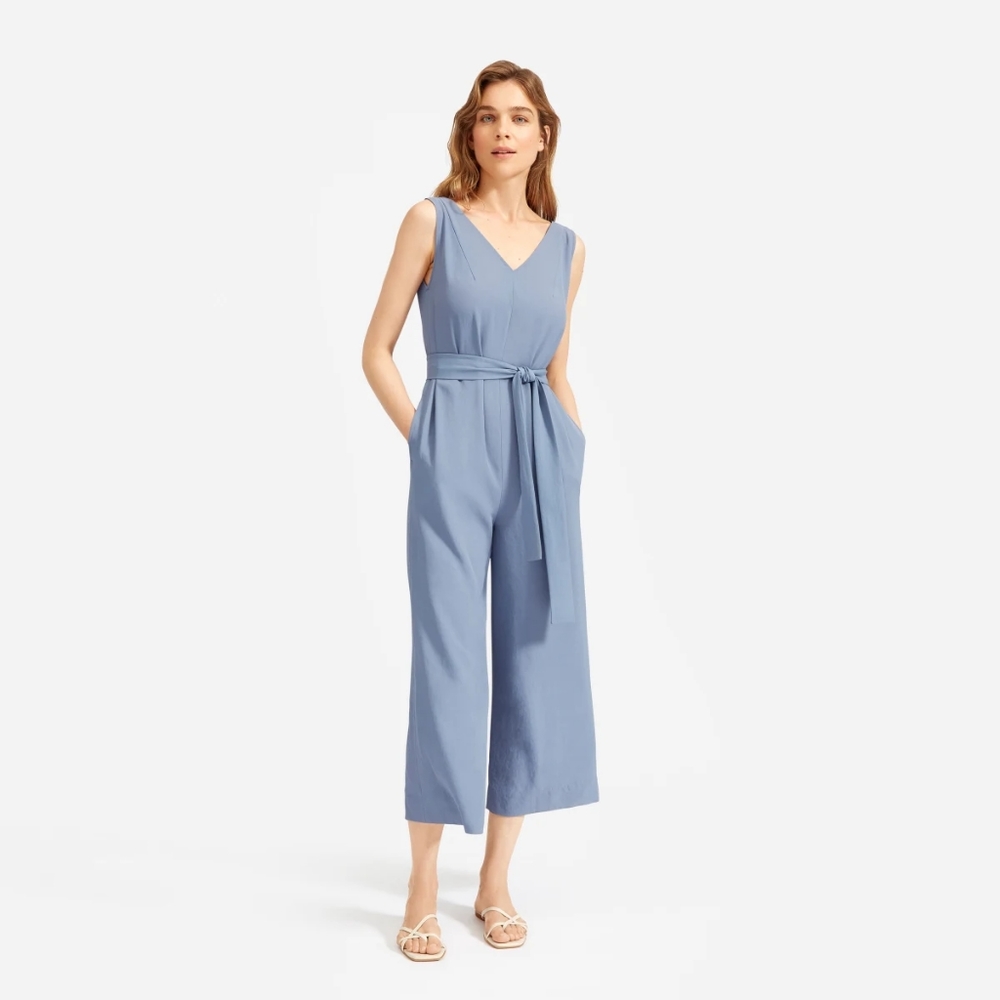 Everlane Japanese GoWeave Jumpsuit In Dusty Blue Size 8